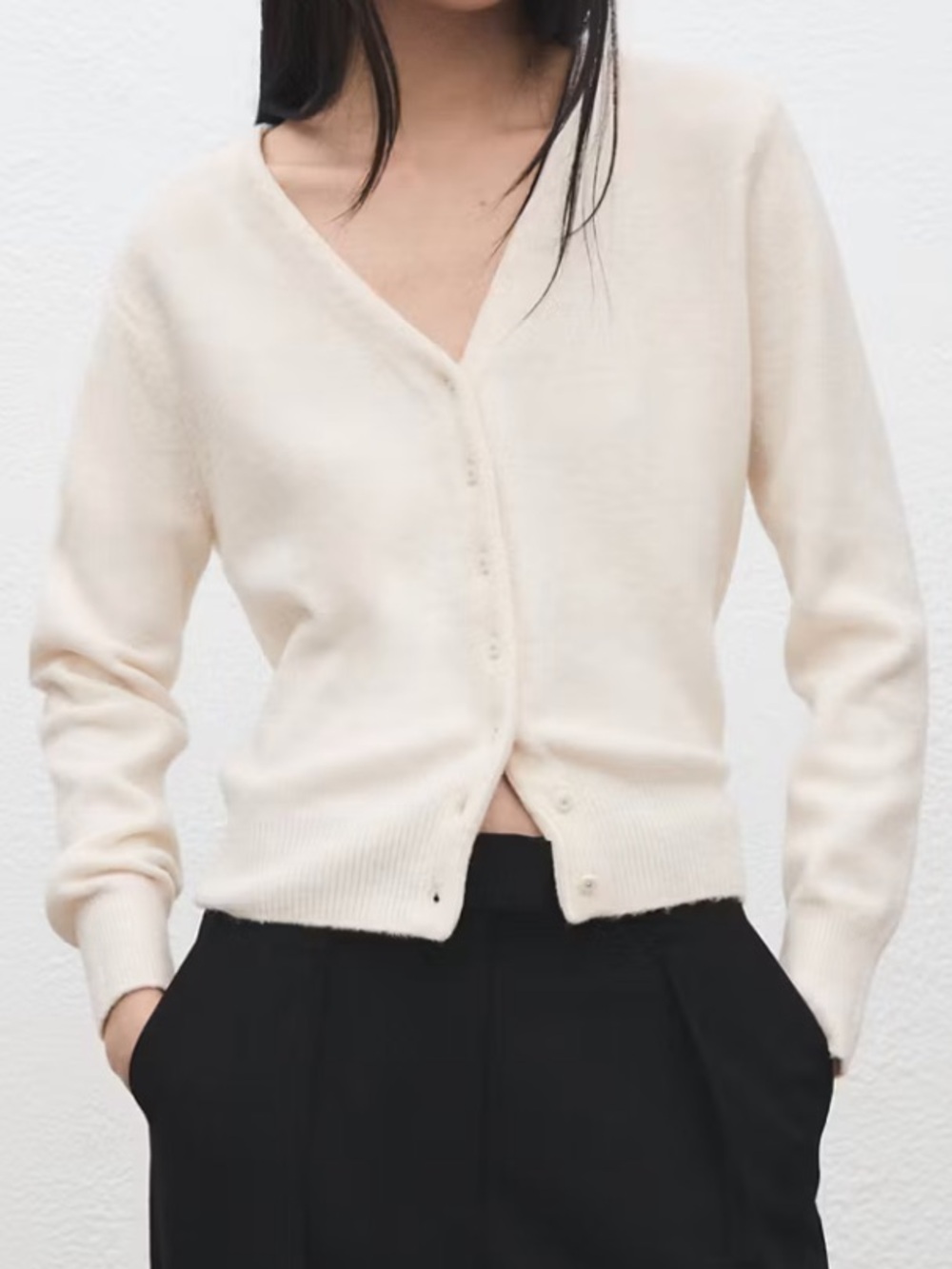 Mango Ivory V-Neck Button-Front Cardigan V-NECK KNITTED CARDIGAN 1279